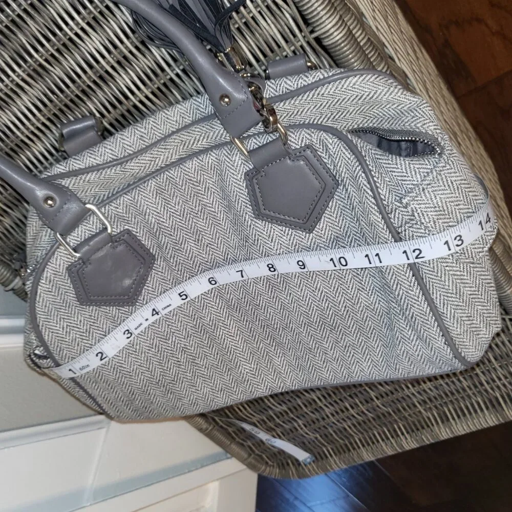 Cato Herringbone Satchel Handbag Purse with Tassel Preppy Neutral